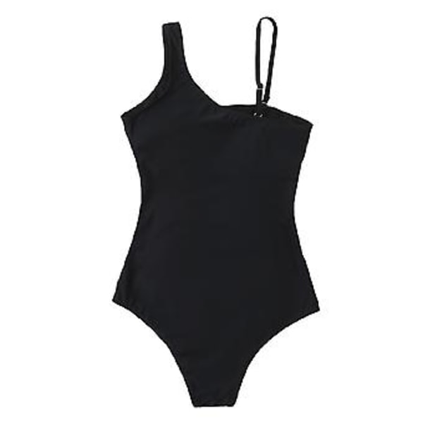 Dam Monokini Mesh Asymmetriska Axelband Badkläder Hög Utskuren En Delig Baddräkt (M Svart)