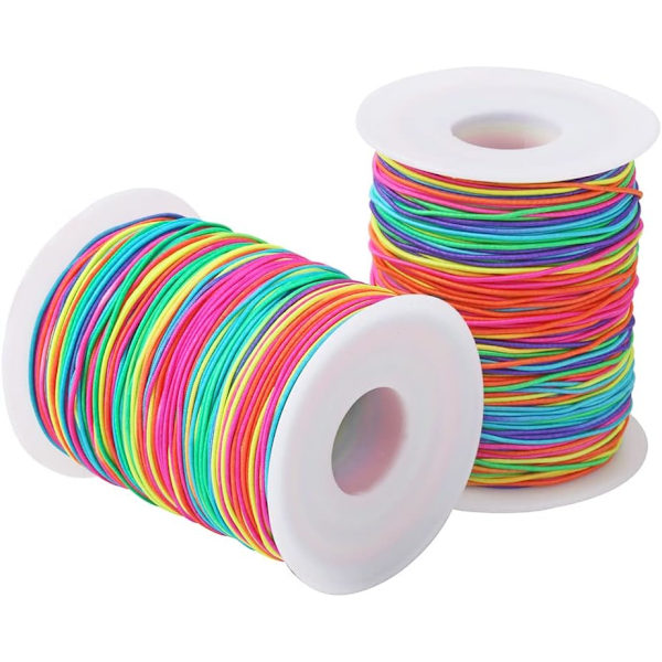 2 ruller 1 mm 100 meter regnbue elastisk snor, fargerik elastisk armbånd