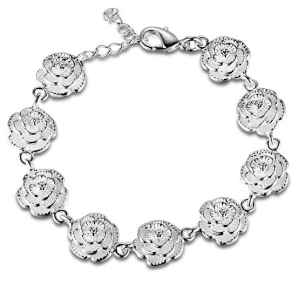 925 Sterling Silver Rose Flowers Chain Bracelet för kvinnor Mode