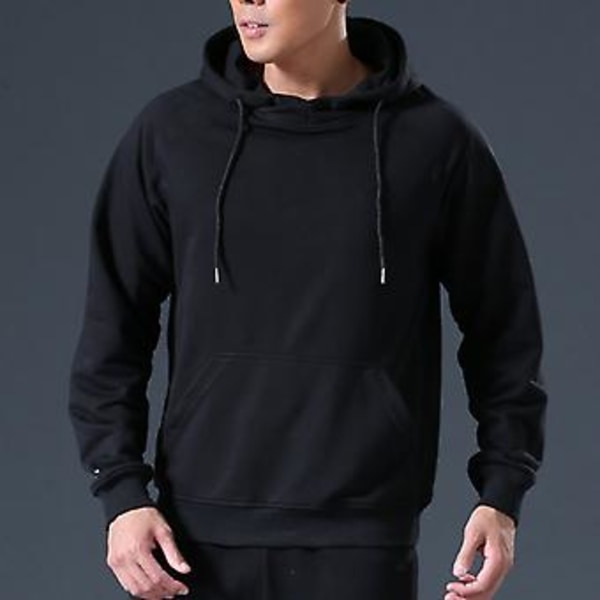 Hettegenser for menn med lange ermer, hette, snor, slitesterk, ensfarget, pullover, elastiske mansjetter, høstgenser (XL grå)