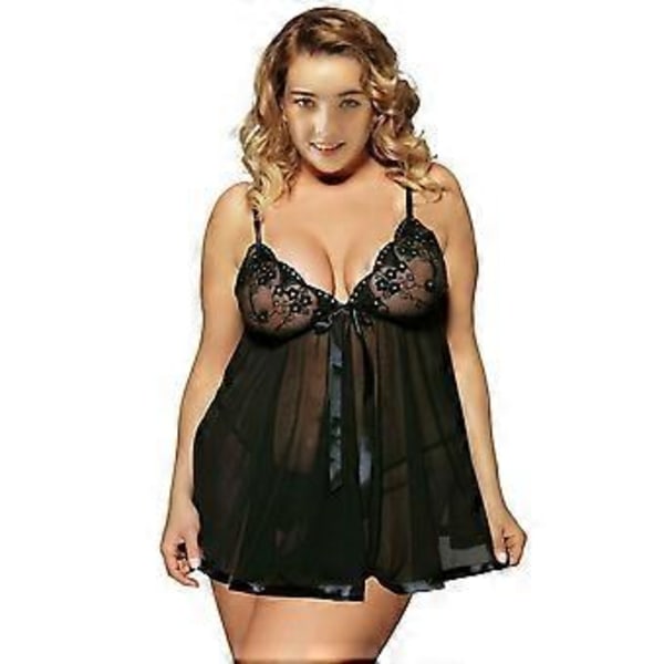 Sexig Dam Sling Nattlinne Transparent Mesh Nattkläder Pyjamas (M Svart)