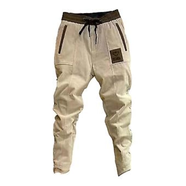 Miesten housut, keski-vyötärö, nyörivyötärö, kontrastiväriset taskut, syksy, yksivärinen sametti, harem-housut (3XL Khaki)
