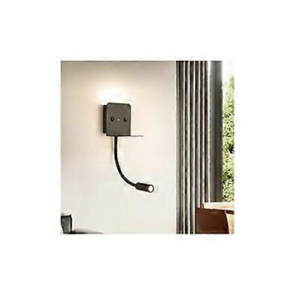Væglampe + LED læselampe \"Slange\" 3W med USB-port Sort - Sort thsinde