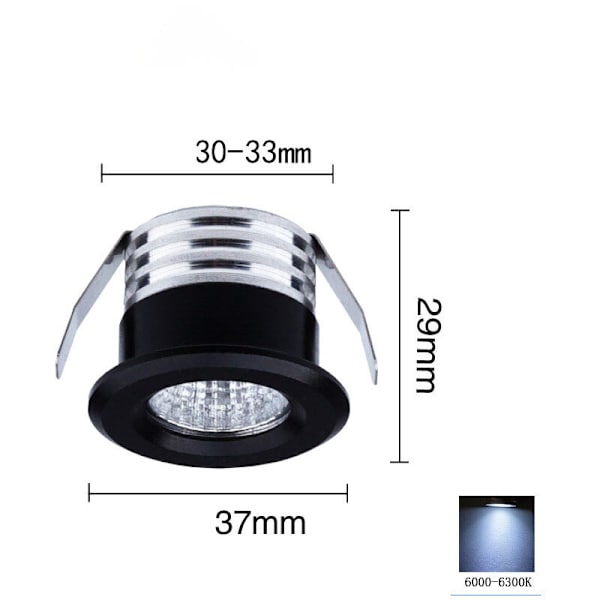 Sæt med 4 mini LED-indbygnings spotlights, 3 W, koldt hvidt lys sort