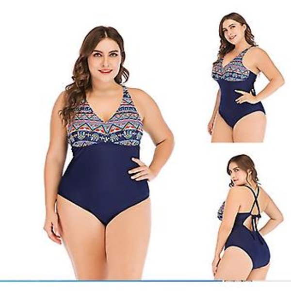 Girl’s swimsuit  large size one-piece sexy breathable swimwear Xl Blue background red flowers