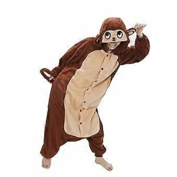 Tecknad djur onesie pyjamas barn brun apa flanell herr- och dam performance kläder hemkläder (S)