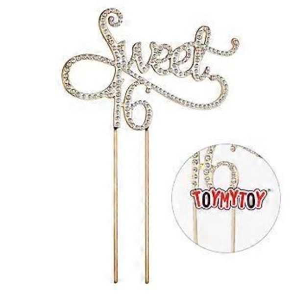 TOYMYTOY 1 stk. Monogram Sweet 16 Kaketopp 16-årsdag Jubileum Krystall Rhinestones Dekorativ Kaketopp for Sweet 16 Fest Temaer Dekorasjon S