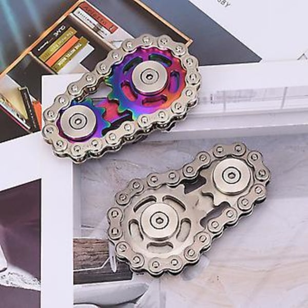 Fidget Spinner med Kæde i Rustfrit Stål (sølv/sort)