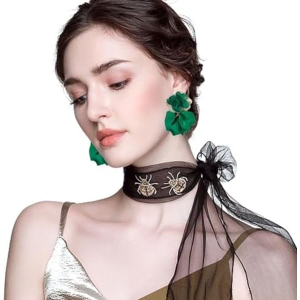 Chiffon Akryl Rosenblad Örhängen Dangle Överdrivna Blomörhängen Drop Statement Floral Tassel Lätt Vikt Örhänge