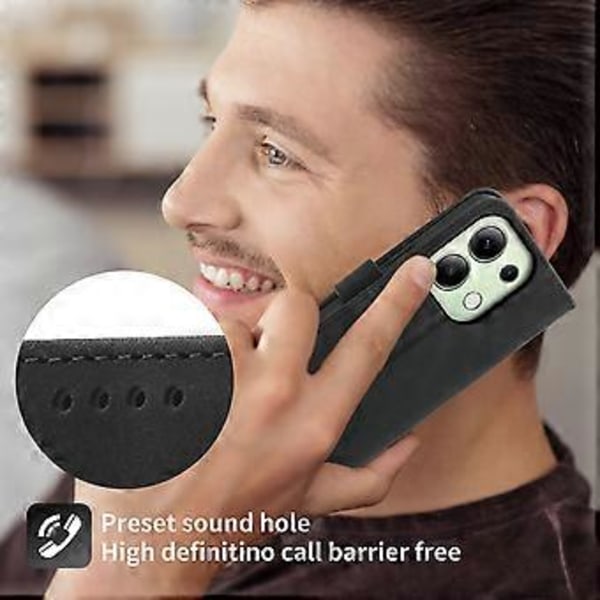 DIERFENG DF-03 til Xiaomi Redmi Note 13 4G Etui Pung Læder Flip Telefon Cover - Sort (Sort)