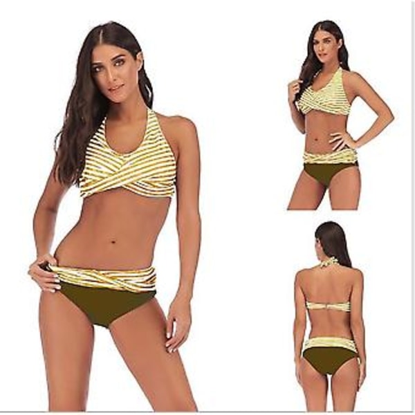 Flickors badkläder delad bikini sexig strand damernas badkläder L Gul
