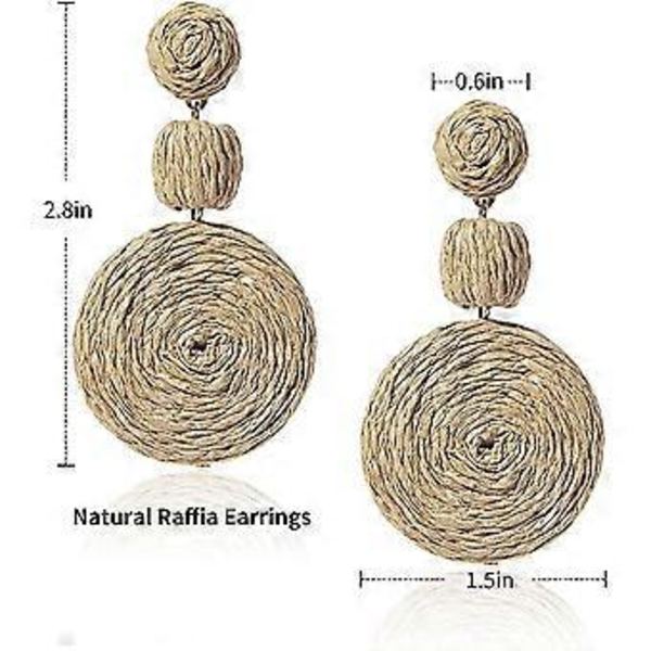 Boho Raffia-kulerørringer for kvinner, Statement Raffia Runde Dråpeørringer - Sommerstrandferie Smykker