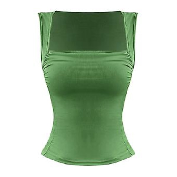 Tylikäs Ohut Neule Ribbed Stretch Tank Top Tyylissä Mukava Rentouttava Top Ostoksille Treffeille (L Vihreä)