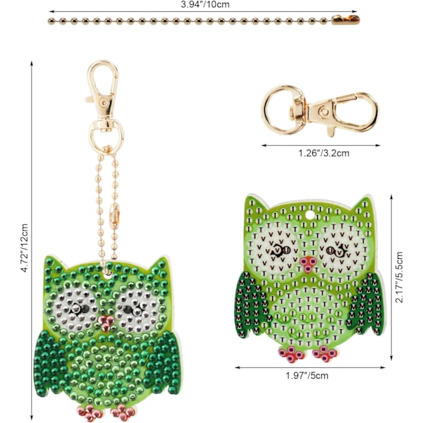 5 Stykker DIY Ugle Diamantmaleri Nøkkelringer, DIY 5D Mosaikkform