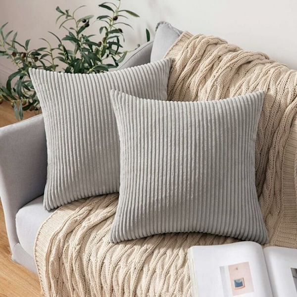 2PC Sofa 45x45cm Lysegrå Fløjls Pudebetræk Skandinavisk Dek