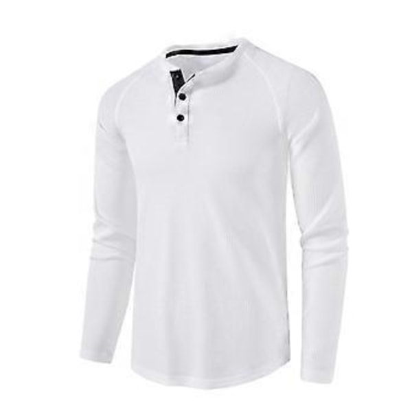 Miesten vohvelikuvioinen Henley-paita, pyöreä pääntie, pitkähihainen T-paita, yksivärinen, rento asu, mukava paita syksyyn ja talveen (XL valkoinen)