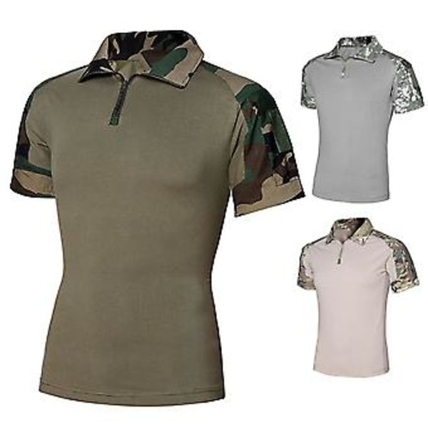 Fianao Herre Skjorte Slim Fit Trøje Nedklappelig Krave Camouflage Herre T-shirt til Udendørs (3XL Khaki)