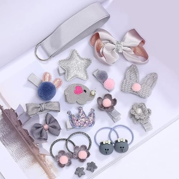 18 st Baby Flickor Hårklämmor - Baby Elastiska Hårband Huvudbonads Tillbehör Set för Små Flickor Presenter, Silver, S