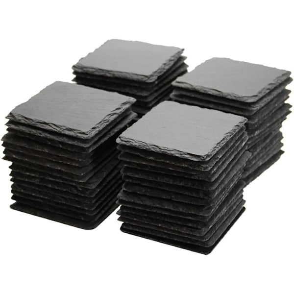 30 Pack 4 x 4 Inch Gorgeous Black Slate Stone Coasters Bulk Square Slate Stone Cup Coaster for Drink Bar Kitchen Home, H