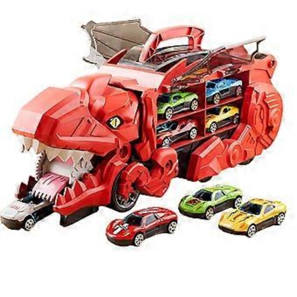 Dinosauruskuljetusauto, dinosaurusautoja syövä auto, opettavainen lelu, dinosaurusautoleikkisetti, dinosaurusleluhahmot vauvoille (punainen)