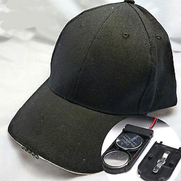 Snapback Baseball Caps for Voksne med LED-hodelykt Utendørs Nattfiske Lommelykt Hatt (Svart)