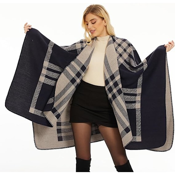 Elegant Damekappe med Åben Front - Blød Poncho, Velegnet til Forår, Efterår og Vinter