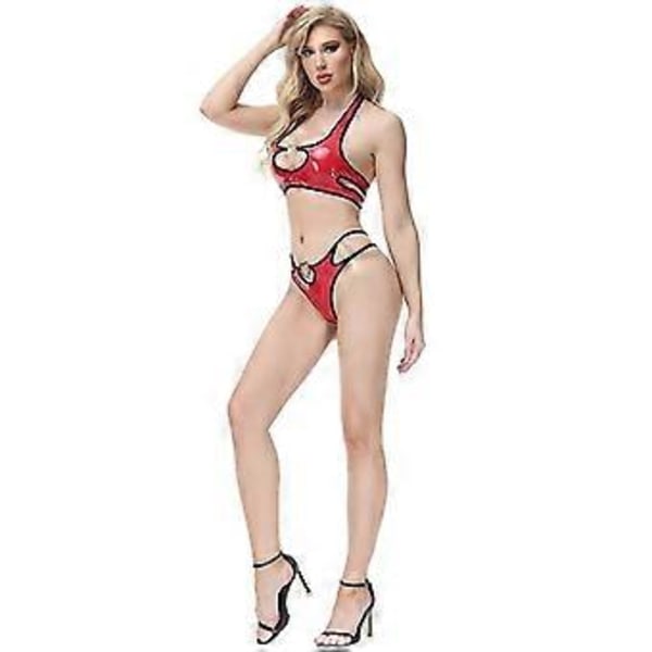 Naisten Bandage Tekonahkamekko Risti 2-osainen Nauhallinen Crop Top ja Bodycon-setit Asut (L punainen)