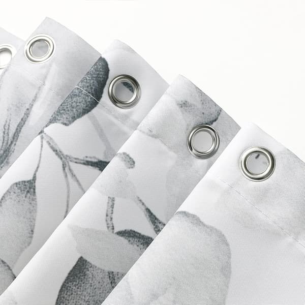 Grå Eucalyptus Duschdraperi, Akvarell Växtblad med Blommig Badrum Duschdraperi Set med Krokar, Grå Vit,