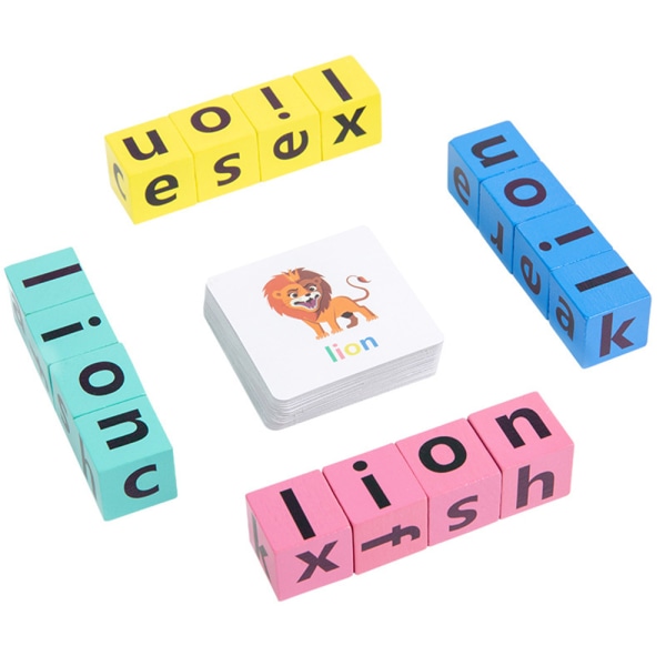 Kids Scrabble Game Cube Building Blocks Card Set Montessori Toys
