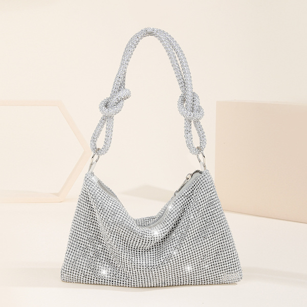 1 stk. Rhinestone Aften Taske Rhinestone Håndtaske - Sølv