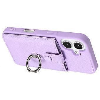 Skal för iPhone 16 Plus Ritningstyp Kortfack Läder Baksida med Ringstativ (Stil B)