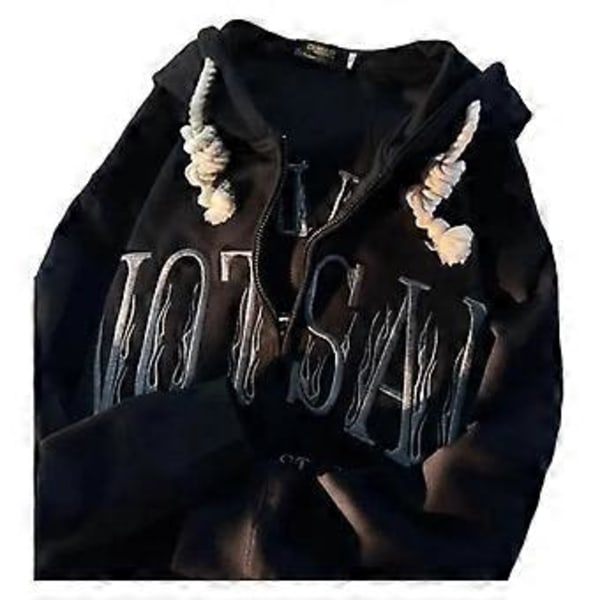 Broderad kofta jacka trendig Harajuku Hong Kong-stil High Street tröja (XL Svart)