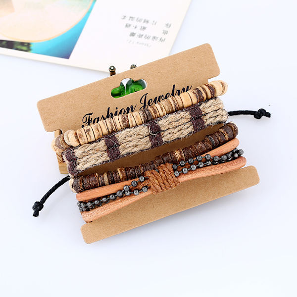 Wrap Armband Män Kvinnor, Hampa Snören Träpärlor Etnisk Tribal Bra