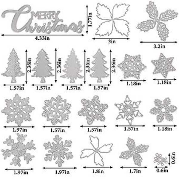 19 st Metalliska Utskurna Dies för Jul - Snöflinga, Julgran, Blomma