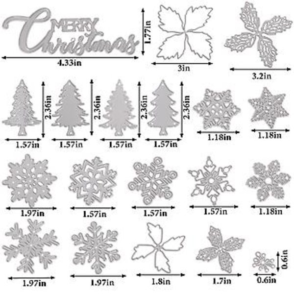 19 stk. Glædelig Jul Metal Skæreforme Snefnug Juletræ Blomst Dørudskæring