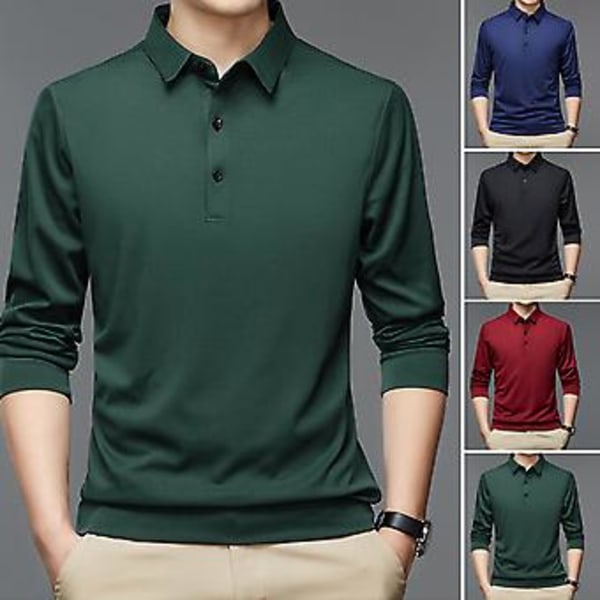 Fianao Skjorte med Knapper ved Halsudskæring, Langærmet, Ensfarvet, Herre, Efterår, Slim Fit, Rever, Kontor, Trøje (L Sort)