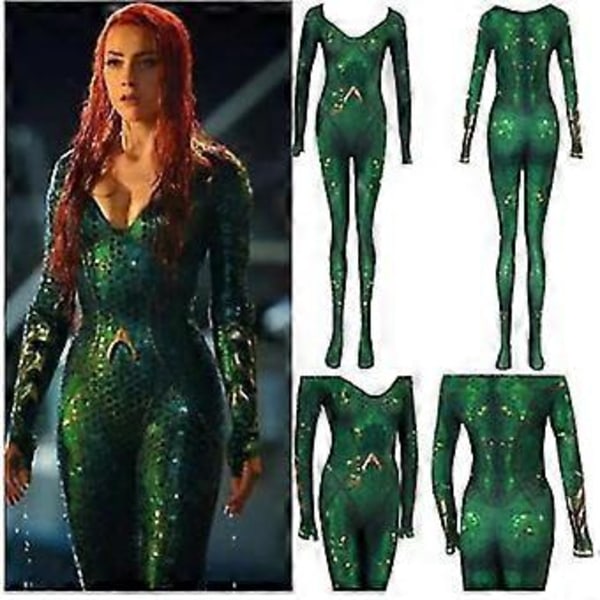 Aquaman Mera Drottning Cosplay Halloween Påskdräkt Zentai Bodysuit Overall Jumpsuit för Kvinnor (2XL)