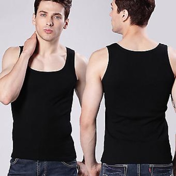 Fianao Mænds Casual Ærmeløs Firkantet Hals Gym Træning Muskel Slank Sport Vest Top (L Sort)