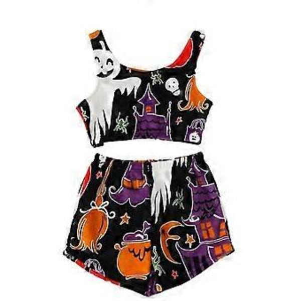 Spooky Vest Pajamas Set Flannel, Women Halloween Print Glow In Dark Sleepwear, Luminous Pyjamas Set(S Purple)