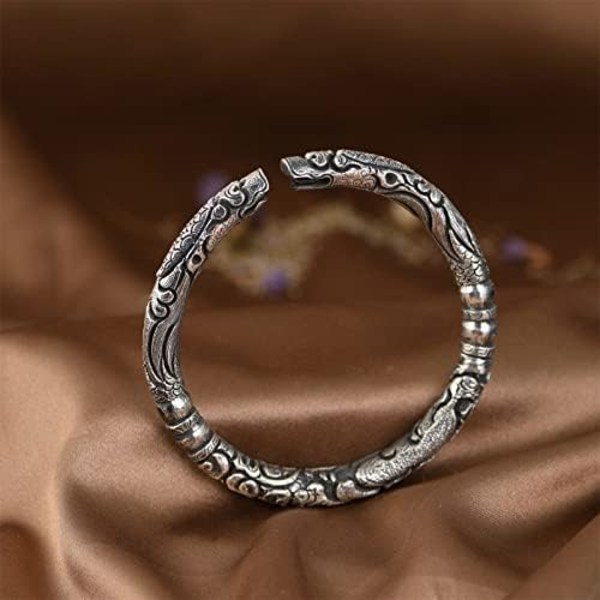 Viking Dubbelhuvud Drake Armband - Justerbart Vintage Silver Manschett Armband, Perfekt Herrsmycke