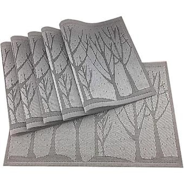 Pöytäliinat PVC, 6 kpl setti, pöytäliinat 6 kpl setti PVC kudottu vinyyli pöytäliinat pöytäliinat luonnollinen väri (6 kpl, hopeapuu)