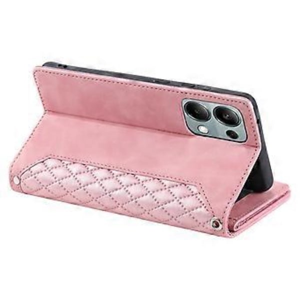 For Xiaomi Redmi Note 13 Pro 4G/Poco M6 Pro 4G Deksel Lommebok Glidelås Skinn Telefondeksel med Håndleddsrem (Rose Gull)