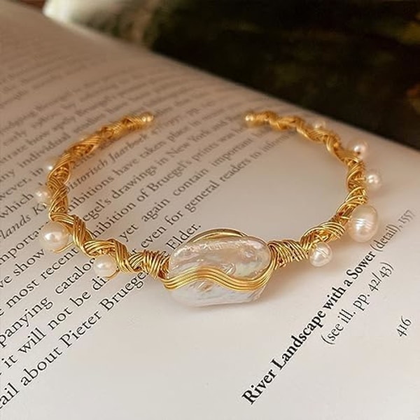 Barok Perle Armbånd i Guld, Justerbart Guld Wrap Design Perle Armbånd   Guldbelagt Delikat Lille Perle Armbånd til