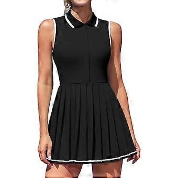 Charmleaks Dame Tennis Kjoler Ribbestrikket Polo Golfkjole Halv Glidelås Plissert Treningskjole med Innebygde Shorts og BH (XS svart)