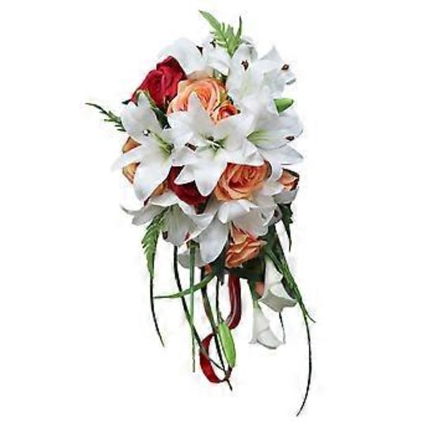 Bryllupsbuket til bruden, vanddråbestil kunstige blomster lilje rose buket falske blomster til bryllupsceremoni, jubilæum og hjemmedekor