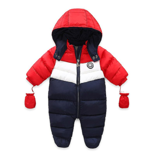 Newborn Toddler Coats For Winter Clothes Alphabet Print Color Matching Hooded Baby Boy Romper Snowsuit Jacket 6-24 Months Red 6M