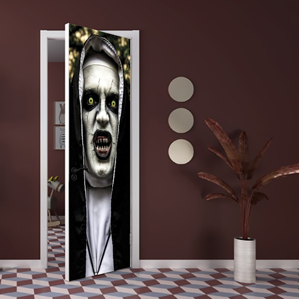 Halloween 3D Nun Ovikelli, 30 x 80 Tuumaa Pelottava Haamu Nun Lifel