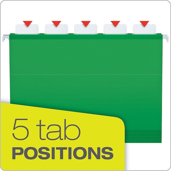 Ready-tab Reinforced Hanging File Folders, Letter Size, Bright Green, 5 Tab, 25/bx (42626)