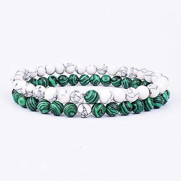 Set Armband Par Couple Avstånd Svart Vit Naturlig Lava Sten Tigeröga Pärlade Yoga Armband För Män Kvinnor Elastisk Rep Smycken ( 6mm vit-malakit)