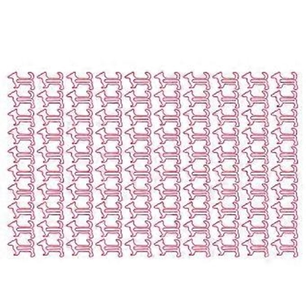 100 stk. Hundeformede Papirclips Kreativt Søde Belagte Metal Bogmærke Papirclips til Studerende Papirvarer Pink